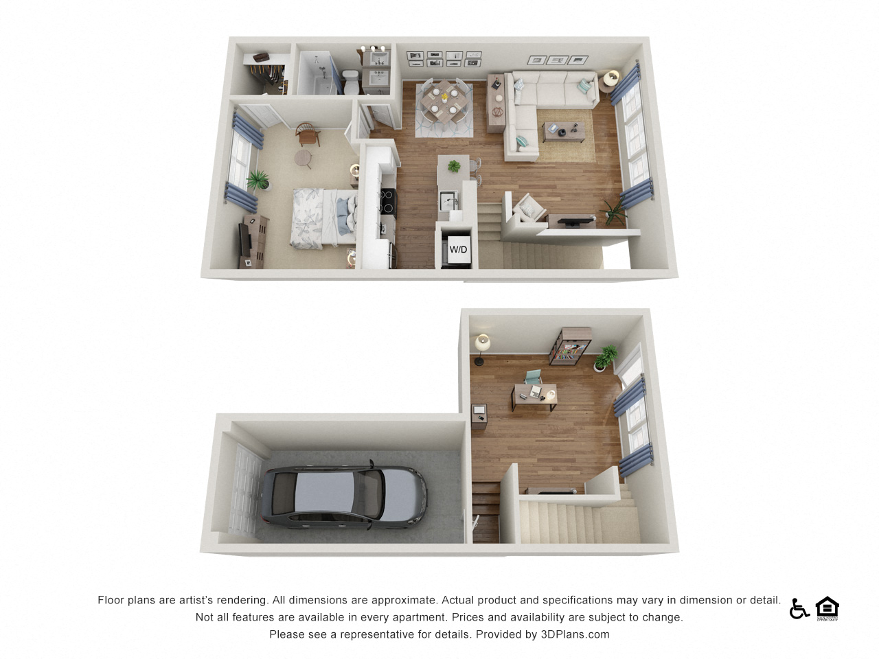 Floor plan for 1 bed, 1 bath, 1037 sqft